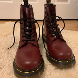 Maroon dr. Martens combat boots